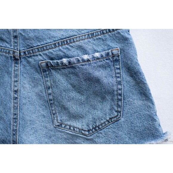 Pacsun Shorts Womens 27 Blue High Rise Festival Medium Wash Zip Fly Ripped Denim - Picture 7 of 10